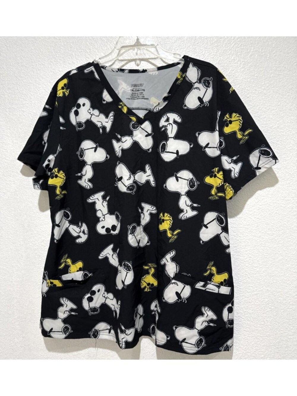 Peanuts Black Snoopy Woodstock Short Sleeve V Neck Tee Shirt Womens Plus Size 2X